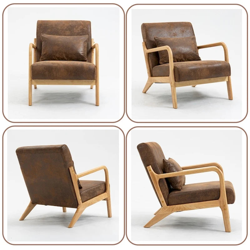 Mid-Century Velvet Upholstered Accent Chair Armchair w/Waist Cushion