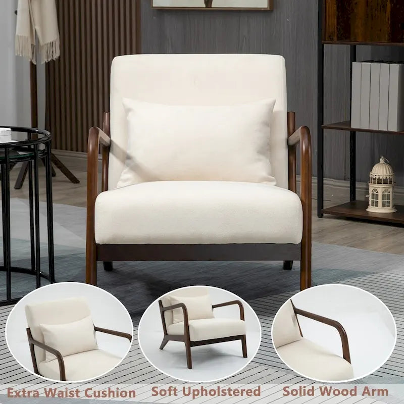 Mid-Century Velvet Upholstered Accent Chair Armchair w/Waist Cushion