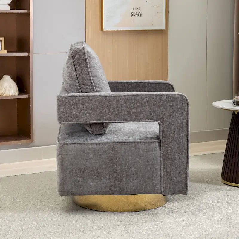 Modern Upholstered Swivel Open-Back Barrel Chair With Pillow