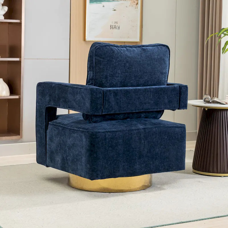Modern Upholstered Swivel Open-Back Barrel Chair With Pillow