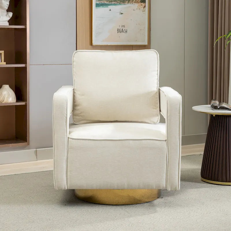 Modern Upholstered Swivel Open-Back Barrel Chair With Pillow