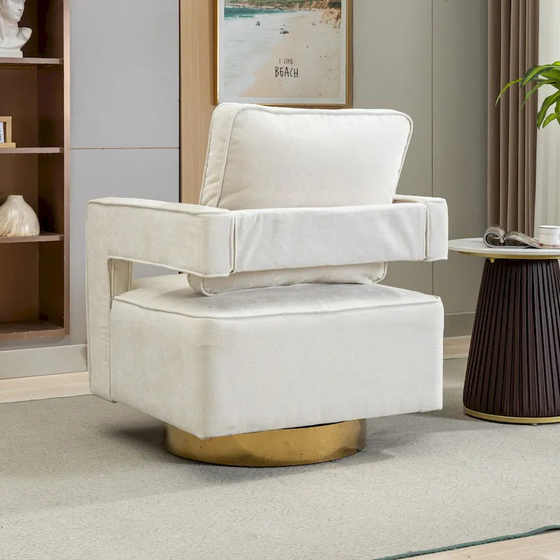 Modern Upholstered Swivel Open-Back Barrel Chair With Pillow