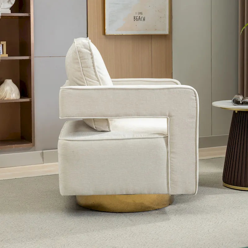 Modern Upholstered Swivel Open-Back Barrel Chair With Pillow