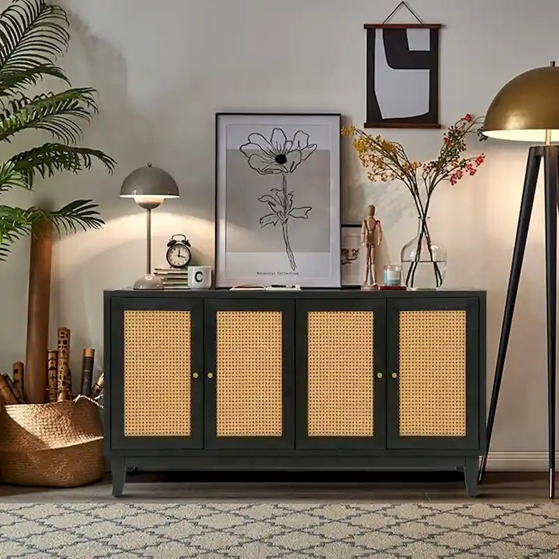 Accent Storage Cabinet With 4 Rattan Doors