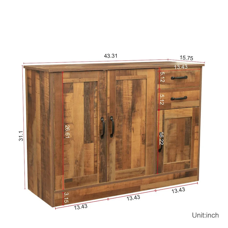 Modern Wood Buffet Sideboard with 2 doors&1 Storage and 2drawers -Entryway Serving Storage Cabinet Doors-Dining Room Console