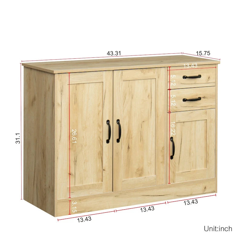 Modern Wood Buffet Sideboard with 2 doors&1 Storage and 2drawers -Entryway Serving Storage Cabinet Doors-Dining Room Console