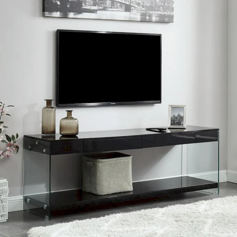 Takamura Modern 60-inch Glass 1-Shelf 1-Drawer TV Console by Strick & Bolton