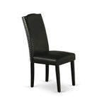 East West Furniture Dining Set- a Dining Table and Black Pu Leather Parson Chairs, Wire brushed Black.(Pieces Options)
