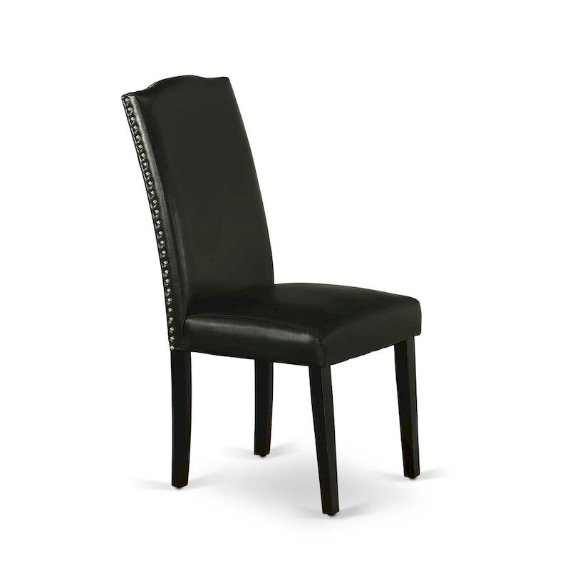 East West Furniture Dining Set- a Dining Table and Black Pu Leather Parson Chairs, Wire brushed Black.(Pieces Options)