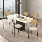 Euston Set of 4 Modern Dining Chair with Wicker Back & Upholstered Velvet Seat for Home Office Living Room & Kitchen