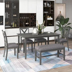 Nestfair 6-Piece Dining Table Set with 4 Fabric Chairs and Bench