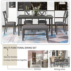Nestfair 6-Piece Dining Table Set with 4 Fabric Chairs and Bench