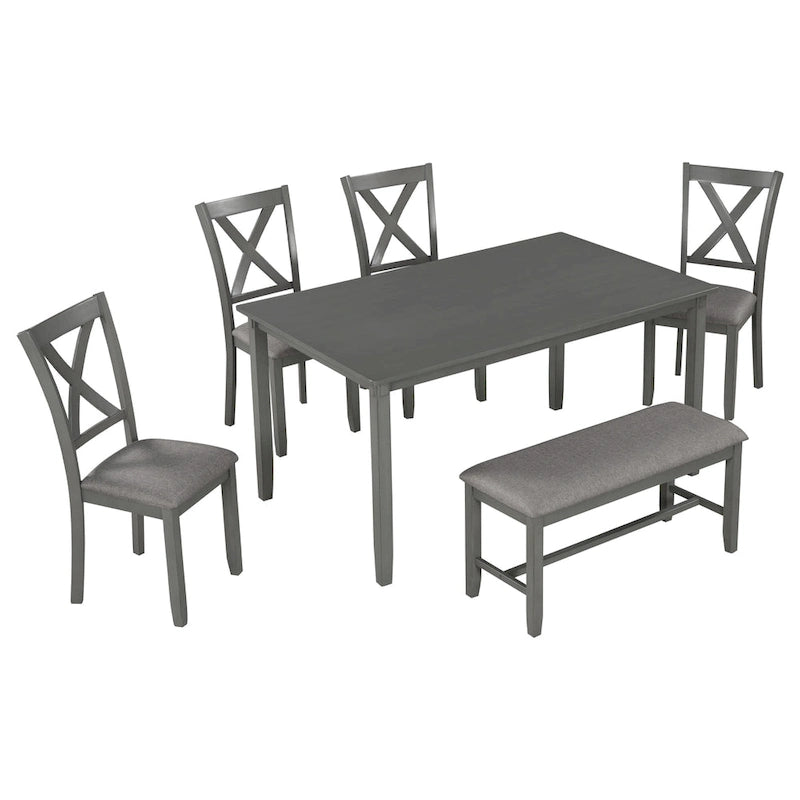Nestfair 6-Piece Dining Table Set with 4 Fabric Chairs and Bench