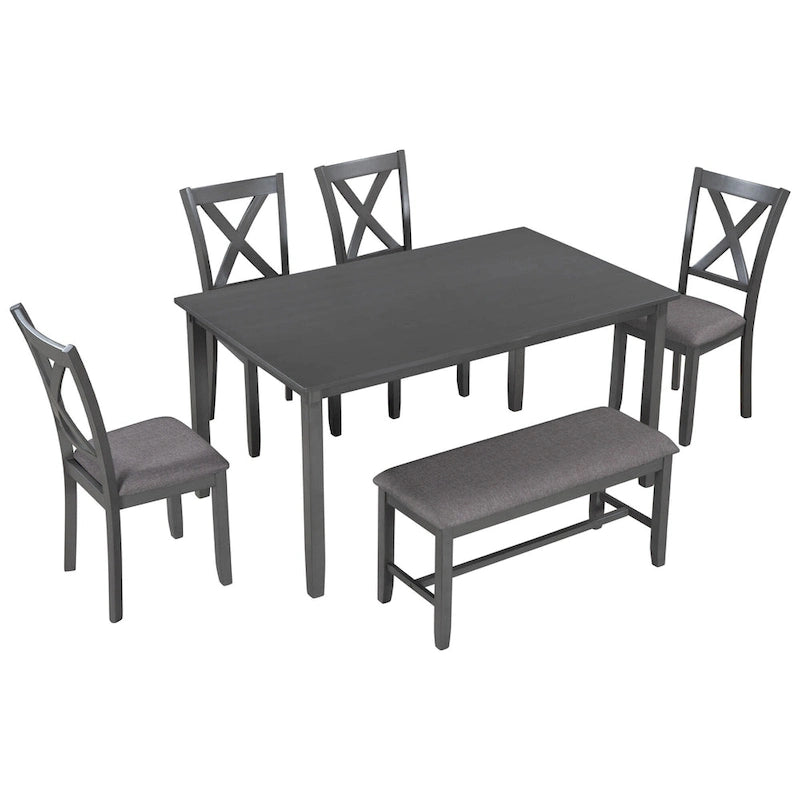 Nestfair 6-Piece Dining Table Set with 4 Fabric Chairs and Bench