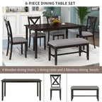 Nestfair 6-Piece Dining Table Set with 4 Fabric Chairs and Bench