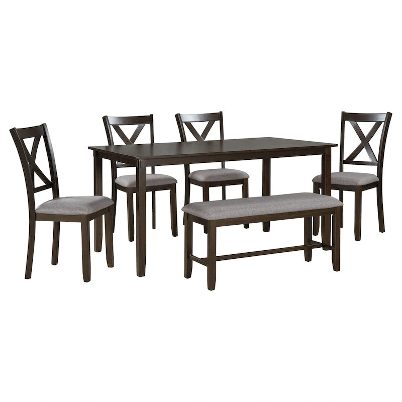 Nestfair 6-Piece Dining Table Set with 4 Fabric Chairs and Bench