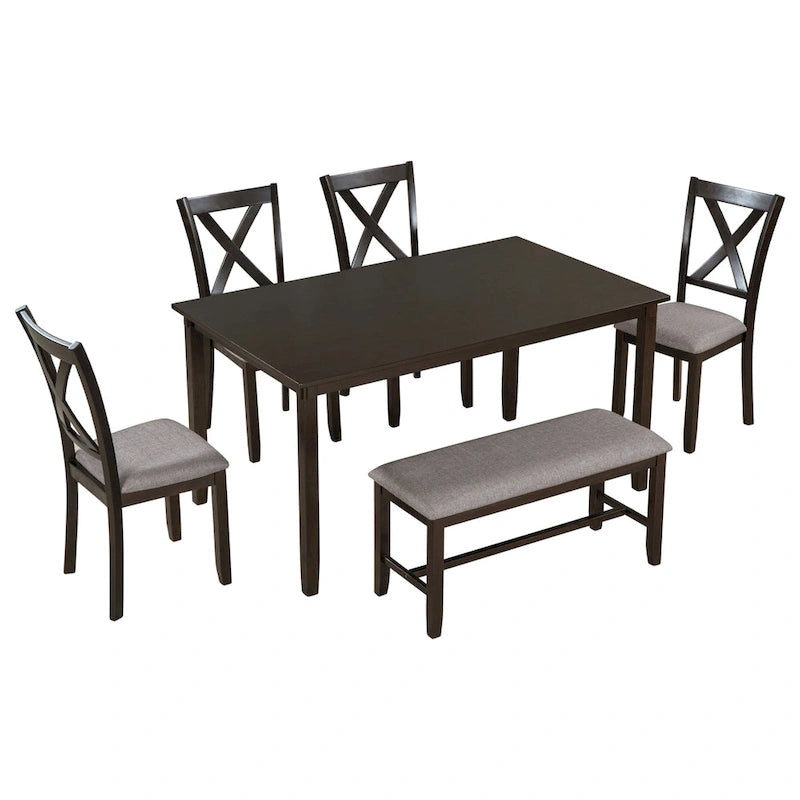 Nestfair 6-Piece Dining Table Set with 4 Fabric Chairs and Bench