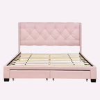 Queen Size Linen Platform Bed with 2 Drawers