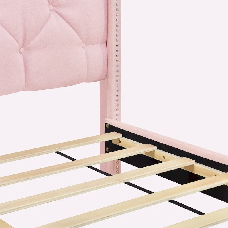 Queen Size Linen Platform Bed with 2 Drawers