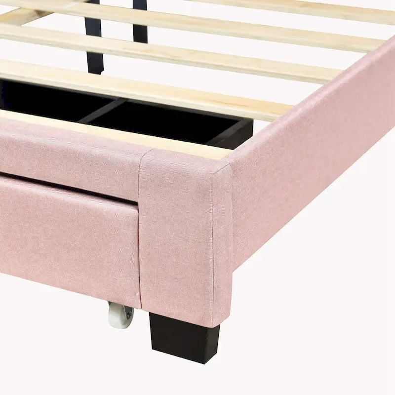 Queen Size Linen Platform Bed with 2 Drawers