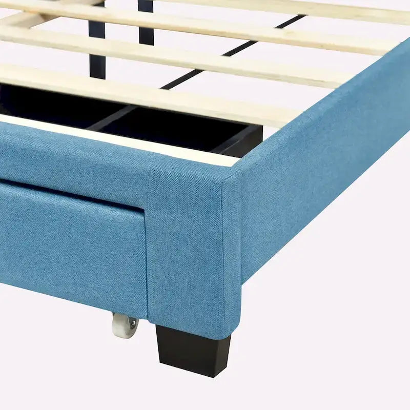 Queen Size Linen Platform Bed with 2 Drawers