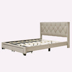 Queen Size Linen Platform Bed with 2 Drawers