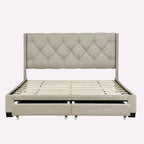Queen Size Linen Platform Bed with 2 Drawers