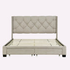 Queen Size Linen Platform Bed with 2 Drawers