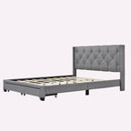 Queen Size Linen Platform Bed with 2 Drawers