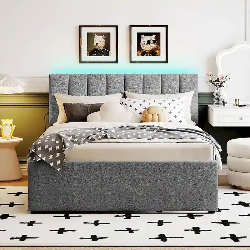 Upholstered Platform Bed with Trundle