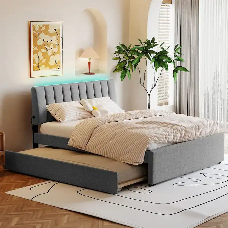 Upholstered Platform Bed with Trundle