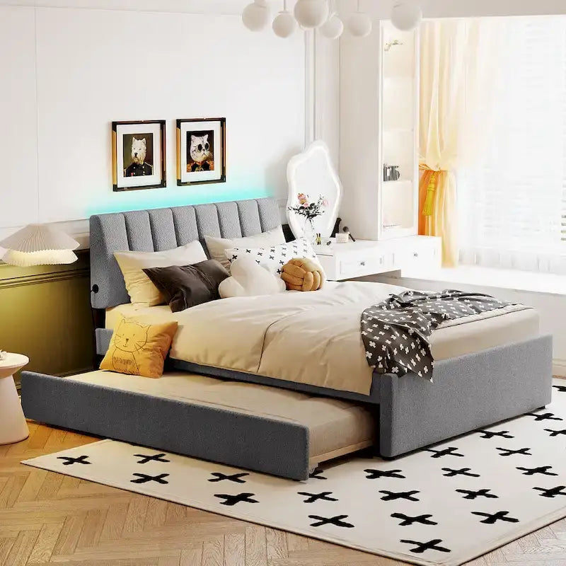 Upholstered Platform Bed with Trundle