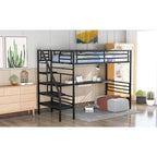 Twin Black Metal Loft Bed Frame with Desk, No Box Spring Needed