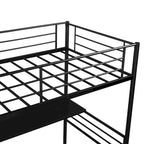 Twin Black Metal Loft Bed Frame with Desk, No Box Spring Needed