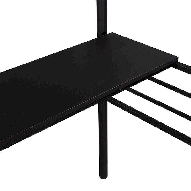 Twin Black Metal Loft Bed Frame with Desk, No Box Spring Needed