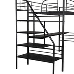 Twin Black Metal Loft Bed Frame with Desk, No Box Spring Needed