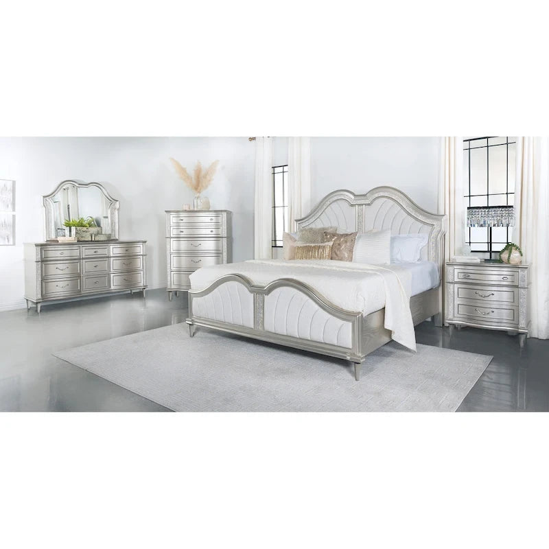 Katerina Ivory and Silver Oak 4-piece Upholstered Platform Bedroom Set