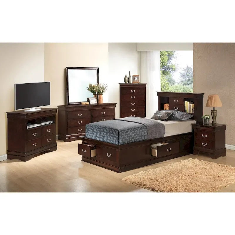 Louis Philippe Twin Storage Platform Bed with 6 Storage Drawers