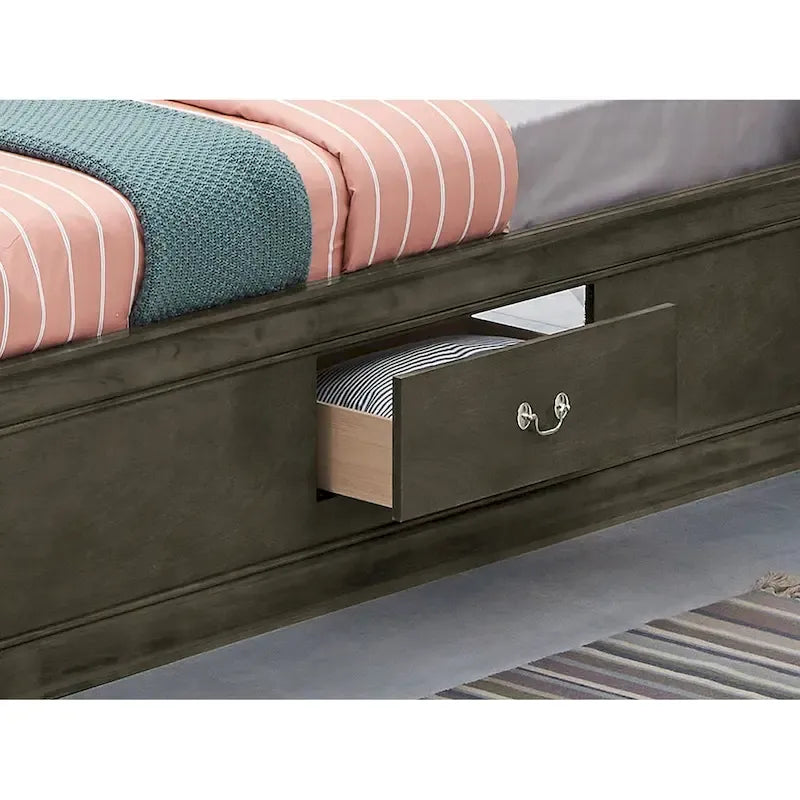 Louis Philippe Twin Storage Platform Bed with 6 Storage Drawers