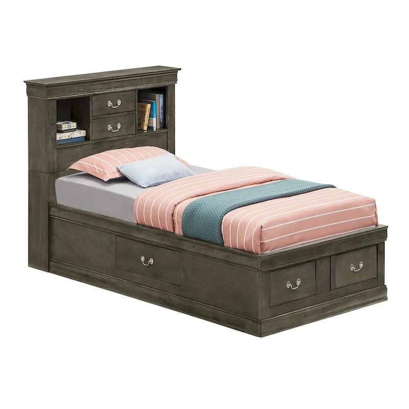Louis Philippe Twin Storage Platform Bed with 6 Storage Drawers