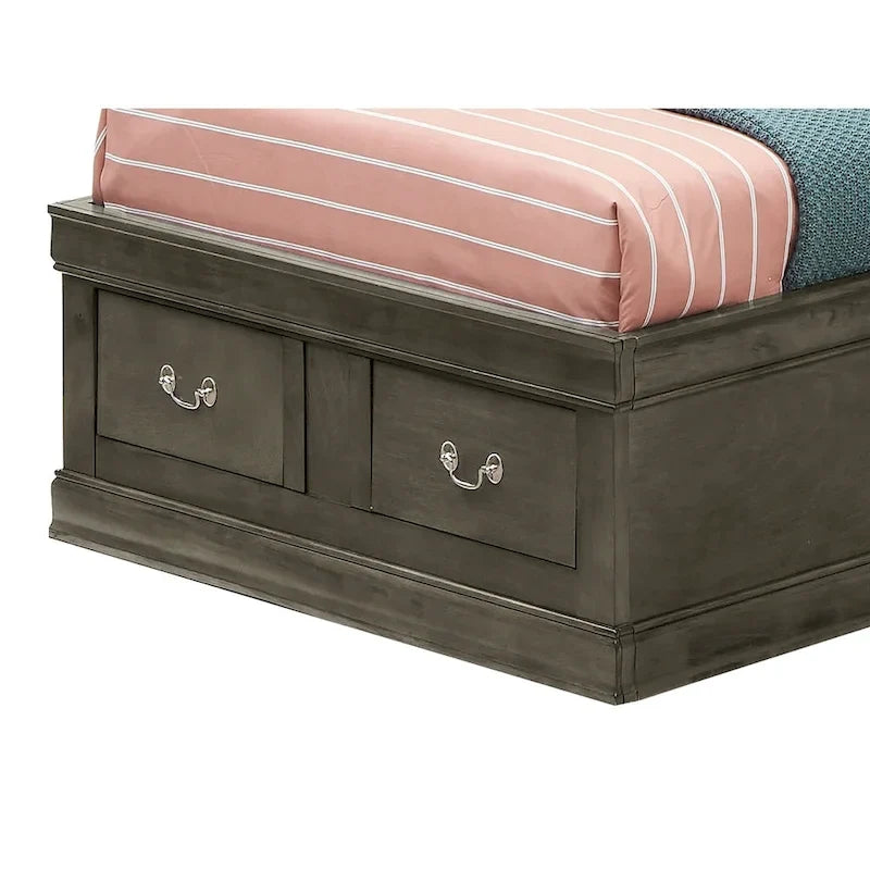 Louis Philippe Twin Storage Platform Bed with 6 Storage Drawers