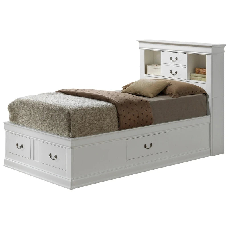 Louis Philippe Twin Storage Platform Bed with 6 Storage Drawers