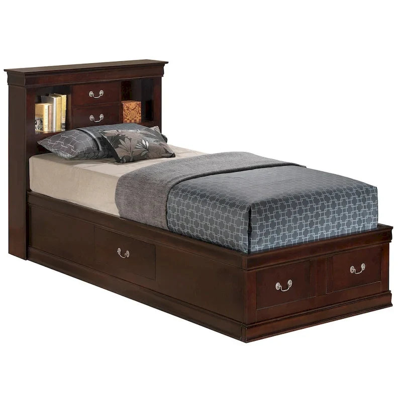 Louis Philippe Twin Storage Platform Bed with 6 Storage Drawers