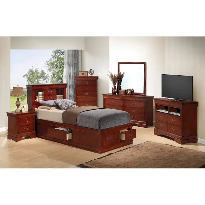 Louis Philippe Twin Storage Platform Bed with 6 Storage Drawers