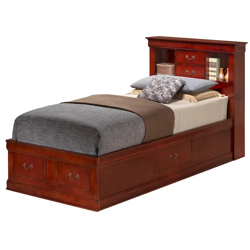 Louis Philippe Twin Storage Platform Bed with 6 Storage Drawers