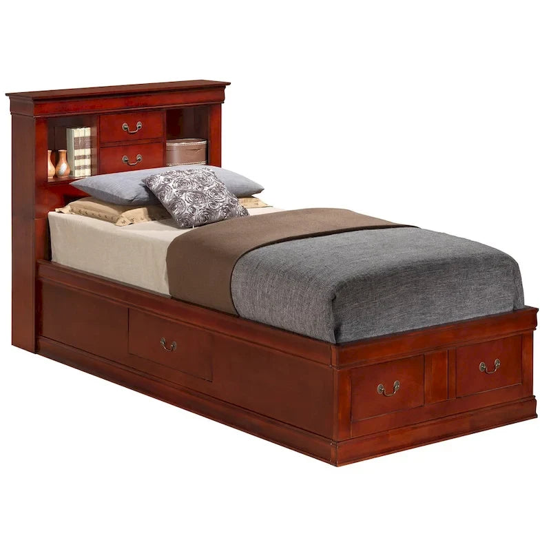 Louis Philippe Twin Storage Platform Bed with 6 Storage Drawers