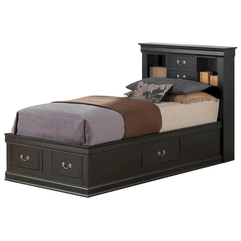 Louis Philippe Twin Storage Platform Bed with 6 Storage Drawers