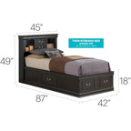 Louis Philippe Twin Storage Platform Bed with 6 Storage Drawers