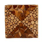 Teak Wood Handmade Square Block Accent Table with Mosaic Wood Chip Design - Brown - Roche River Decor - 14 Wx14 Lx18 H