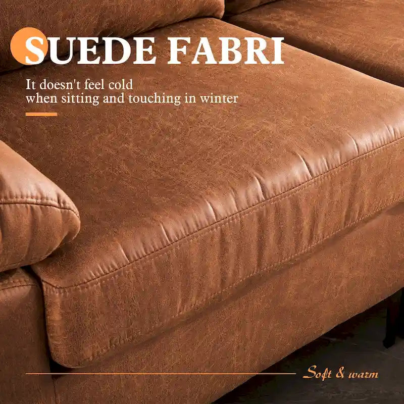 OVIOS Mid-Century Suede Reversible Chaise Sofa With Metal Legs